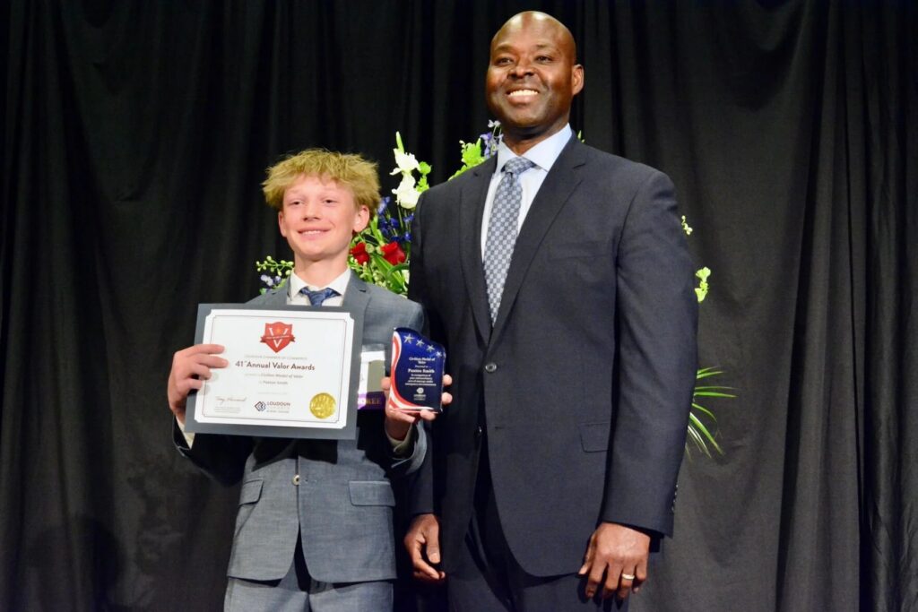 14-year-old Paxton Smith was presented with a Civilian Medal of Honor during the Loudoun County Chamber of Commerce's 2026 Valor Awards.